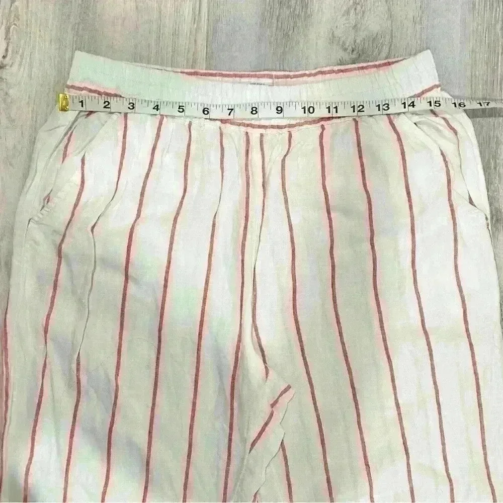 C&C California 100% White Striped Linen Pull On Pants Tapered Leg Casual Size M - Picture 7 of 8